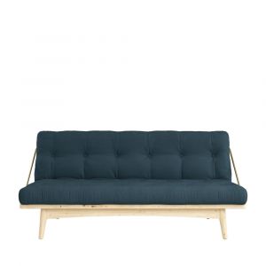 Canapé convertible en bois naturel et tissu bleu pétrole