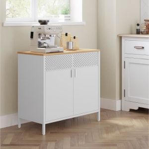 Songmics Buffet fermeture magnétique acier couleur boisée blanc
