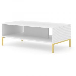 Table basse avec structure dorée "Surf" - Blanc mat - L 90 x l 60 cm