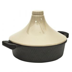 Cook Concept KC25801, Tajine en Fonte d'Aluminium Ronde Antiadhésif, Compatible Induction, Idéal pour Cuisson Lente, Plat de Cuisson Pratique, 28 cm, Noir/Beige