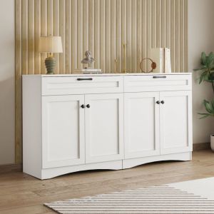 Buffet 160x40x85cm - 2 tiroirs et 4 portes - Étagères réglables - Panneaux de particules - Blanc