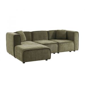 Canapé dangle gauche 3 places tissu kaki 2 coussins carrés L 230 x P 145 x H 70 cm - Lester