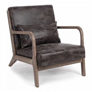 Image de Hellin Fauteuil avec accoudoirs en lin matelassé - Marron