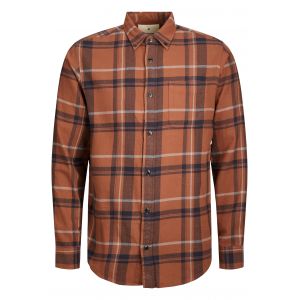 Chemise Premium en coton avec manches longues et col boutonné marron carreaux