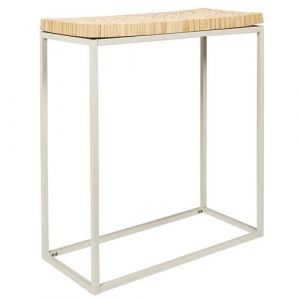 FREJ - Console avec Plateau Rondins de Bois Piétement Métal Blanc - Altobuy