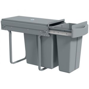 Homcom Poubelle cuisine coulissante - 30L - 2 compartiments, couvercle givr&eacute; - plastique et m&eacute;tal - 52x26x40,8cm - gris