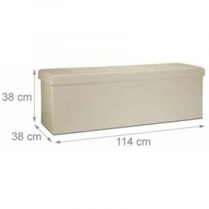 Tabouret pliant similicuir pouf de rangement pliant pliable 114 cm beige 13_0002807_3