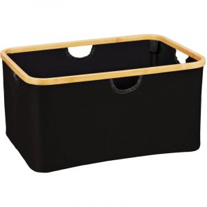 Wenko Panier &agrave; linge pliable en tissu et bambou "Ecori" - Noir - L 54 x l 36 x H 26 cm