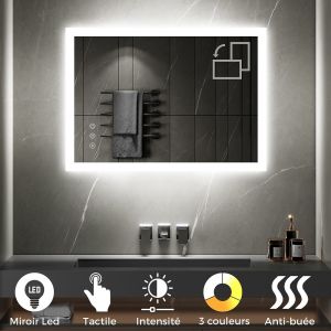 TEMEO Miroir LED lumineux 50 x 70 cm antibuée + intensité 2100 lumens & 3 couleurs salle de bain - SANIVERRE
