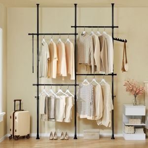 Sobuy Portant &agrave; v&ecirc;tements t&eacute;lescopique solide - penderie ouverte r&eacute;glable avec tringles, porte manteau pour chambredressing, noir, kls03-ii-sch