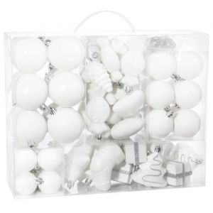 Brubaker Boules de Noël Traditionnelles - Coffret de 77 Pièces - Décoration Sapin de Noël - Blanc