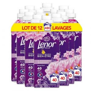 Lenor Adoucissant Linge, 480 Lavages (12x40), Bouquet Floral, Collection Bien-être Avec Une Touche d’Huile Essentielle, Formule Fraîcheur Ultra Concentrée, Fabriqué en France