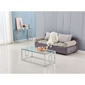 Homy France - Table basse plateau en verre transparent pieds chromés 120 cm - sophie