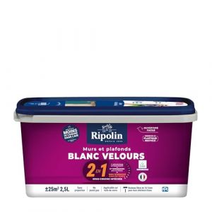 Ripolin Peinture mur et plafond intérieur, 2en1 Blanc Velours 2,5L, Sans Sous-couche, Application Facile, Haut Pouvoir Couvrant, Séchage Rapide, Finition Veloutée, Idéale Pièces Sèches Et Humides