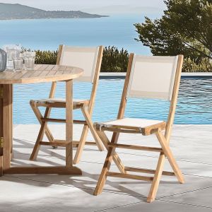 Macabane FUN - Lot de 2 chaises pliantes textilène couleur beige