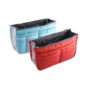 Novago Lot de 2 Organiseurs Pochette Sac de Rangement intérieur pour Sac à Main ou Sac de Voyage (Divers Coloris Disponibles) (Bleu+Orange, 2 Sacs)