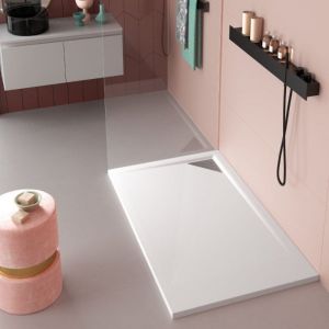 Image de Stano Receveur de douche 80x160 cm extra plat TRINITY noir en r&eacute;sine min&eacute;rale grille &agrave; Gauche