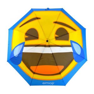 Parapluie Emoji Pliable Ris en pleur - Parapluie Emoji long Ris en pleur jaune et bleu - Poignée en caoutchouc antidérapant avec housse de rangement - 8 baleines - 152 cm.