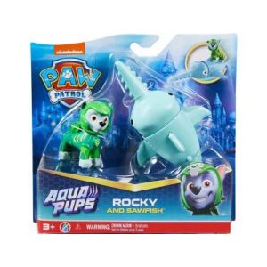 Coffret Pat Patrouille Aqua Chien Rocky Et Son Poisson scie 1 Carte Offert Set Figurine Chien Mer
