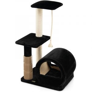 Image de 92cm arbre &agrave; chat 3 niveaux avec poteaux en sisal et poteau eva tour &agrave; chat en peluche avec condo et corde suspendue noir 20_0001556