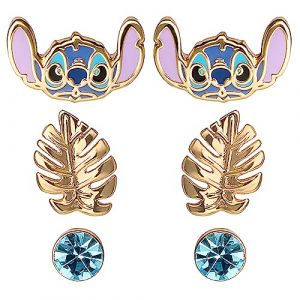 Stitch - Blue & Gold - 3 Pairs De Clous D'oreilles - Laiton Plaqué