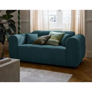 Lisa Design - Ray - canapé droit 2 places en tissu texturé - bleu grisé