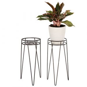 Image de MDesign Midcentury Lot de 2 Supports Pot de Fleurs Moderne en m&eacute;tal &ndash; Supports pour plantes d'int&eacute;rieur & ext&eacute;rieur de forme ronde &ndash; Portes pot de fleurs sur pied, jardini&egrave;res vintage &ndash; Bronze
