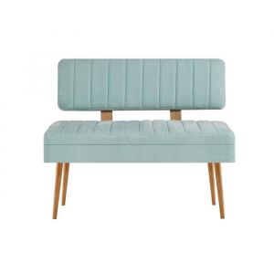 Menzzo Banquette-coffre capitonn&eacute;e avec dossier L105cm Molva Bois clair et Tissu Vert - Vert clair