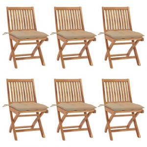VidaXL Chaises pliables de jardin avec coussins 6 pcs Bois de teck