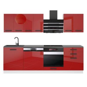 Cuisine Equipee Complete Susan Muebles de Cuisine Complets - 240 cm. Cuisine Complete avec Plan de Travail, Rouge très Brillant - Belini