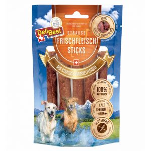 DeliBest Lot de 7 bâtonnets de Viande fraîche d'autruche I Friandises pour Chien I Friandises pour Chien sans céréales I Détartrant Naturel I en-Cas de Soins dentaires pour Chien (1 Paquet)