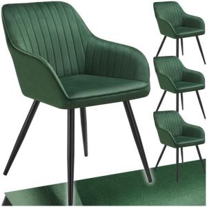 TecTake Lot 4 chaises de salle à manger en velours matelassées vert foncé