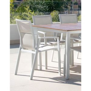 Luna Distribuciones Fauteuils à manger en aluminium - MADRID - finition blanche - tissu textilène blanc rembourré - set de 2
