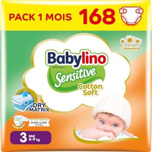 Babylino Sensitive Cotton Soft, Pannolini Taglia 3, Midi (4-9kg), 168 Unità