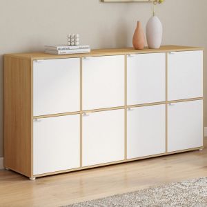 Idmarket Buffet casier 139 cm CASSIE 8 portes blanc et bois