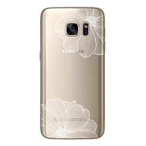 Novago Galaxy S7 Coque transparente souple ultra slim et solide avec impression pour Samsung Galaxy S7- Fleur Blanche -Vendeur PRO français, neuf)