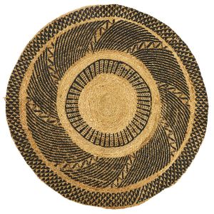 Toilinux Tapis rond en Jute Nude Imprim&eacute; Noir Diam&egrave;tre 90 cm