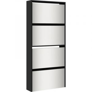 VidaXL Armoire &Agrave; Chaussures Avec Miroir &Agrave; 4 Niveaux Noir 63x17x134 Cm