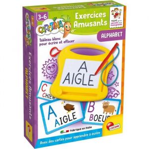Lisciani Giochi CAROTINA Exercices Amusants - Alphabet - Jeu pour Apprendre l'Alphabet pour Enfants dès 3 Ans - Ardoise Effaçable avec Fiches - Jeu Educatif - Coffret Pré-Ecriture - Idée Cadeau Maternelle