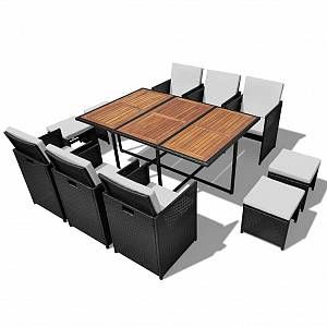 VidaXL Jeu de salle &agrave; manger 27 pcs Rotin synth&eacute;tique Acacia Noir