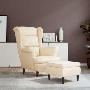 Image de VidaXL Fauteuil à oreilles avec tabouret Crème Velours 3115940