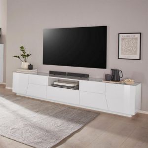 Ahd Amazing Home Design Meuble TV mural de salon moderne 220x43cm blanc brillant Fergus