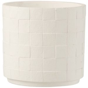 Jolipa Cache-Pot en poterie effet facettes blanc D16H14cm