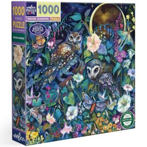 Eeboo Puzzle 1000 pièces Jardin au Clair de Lune – Scène Nocturne Fleurie au Clair de Lune – Dimensions 58,5 x 58,5 cm