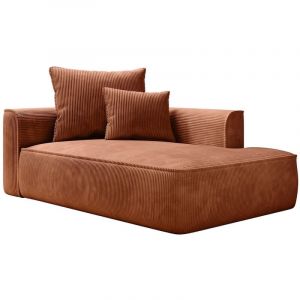 Vente-unique - M&eacute;ridienne droite en velours c&ocirc;tel&eacute; terracotta pineta