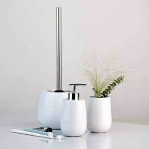 Wenko Brosse WC Malta blanc - Porte-brosse WC, Céramique, 14 x 38.5 x 14 cm, Blanc
