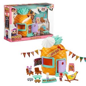 MOUSE IN THE HOUSE, Coffret Ananas Bar à Jus, avec 3 Figurines Souris exclusives, des Accessoires et des Stickers Qui Brillent dans Le Noir, Jouets pour Enfants à partir de 3 Ans, MUN05