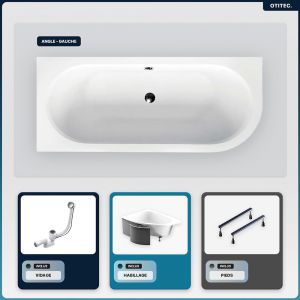 Baignoire asymétrique - 150 x 75 cm - Gauche - avec Habillage - Pieds - Vidage Chrome - AVITA SLIM