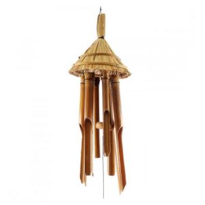 Carillon &agrave; vent en bambou d&eacute;cor chapeau de paille Beige