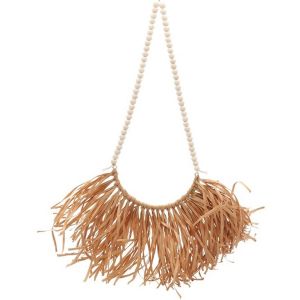 Ruedelafete Suspension perles en bois et raphia naturel 40x47cm